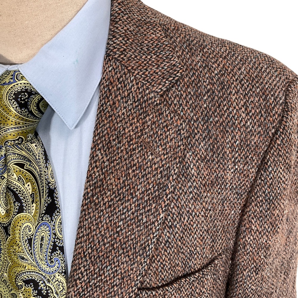 Stanley Blacker Harris Tweed Blazer Mens 45 Brown Black Scottish Wool Jacket USA